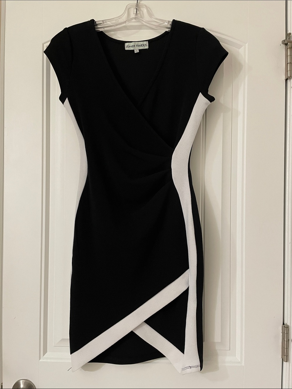 Black & White Faux-Wrap Sheath Dress